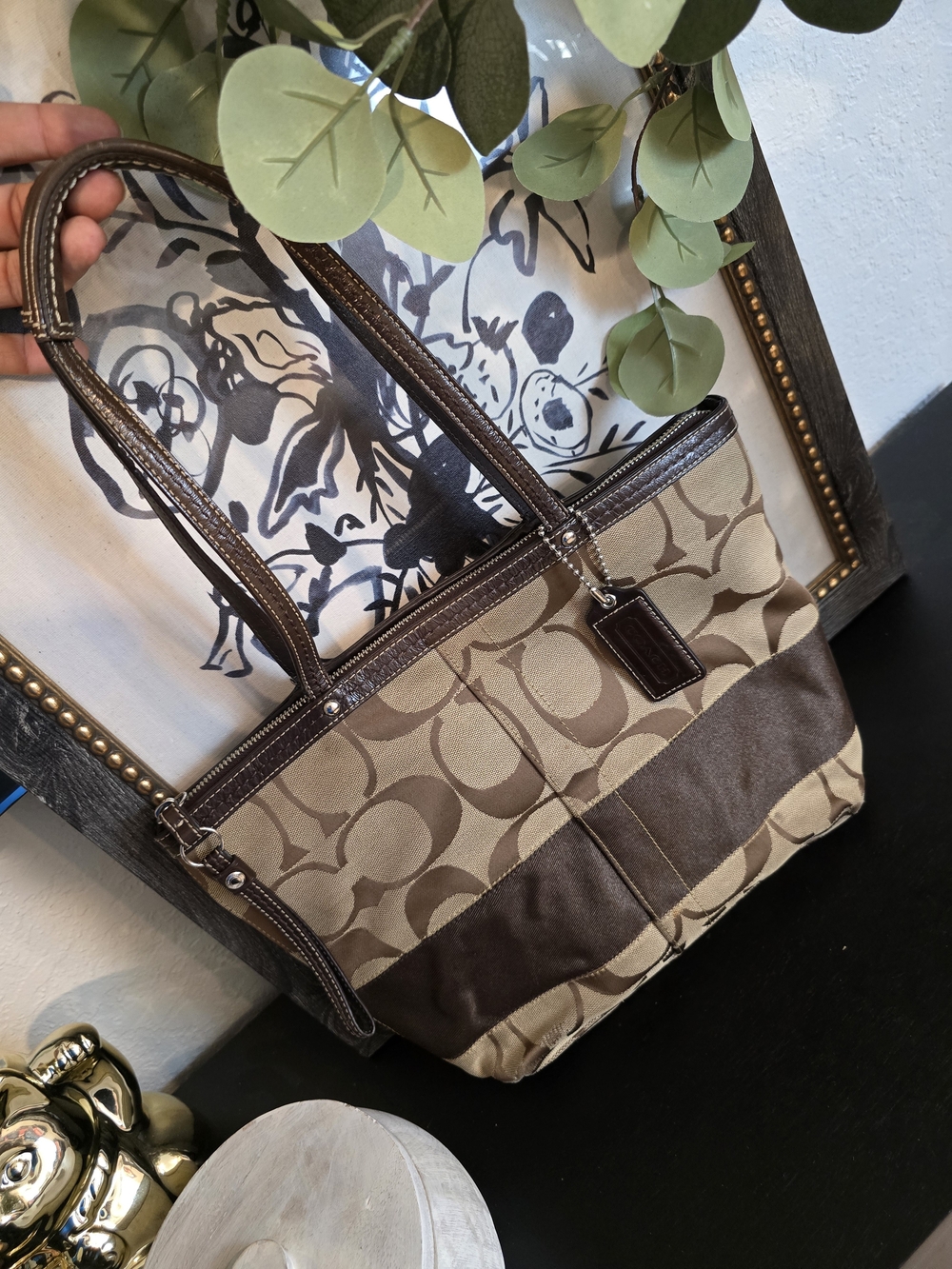 Coach Y2K Vintage Monogram Signature Canvas Tote Bag Brown